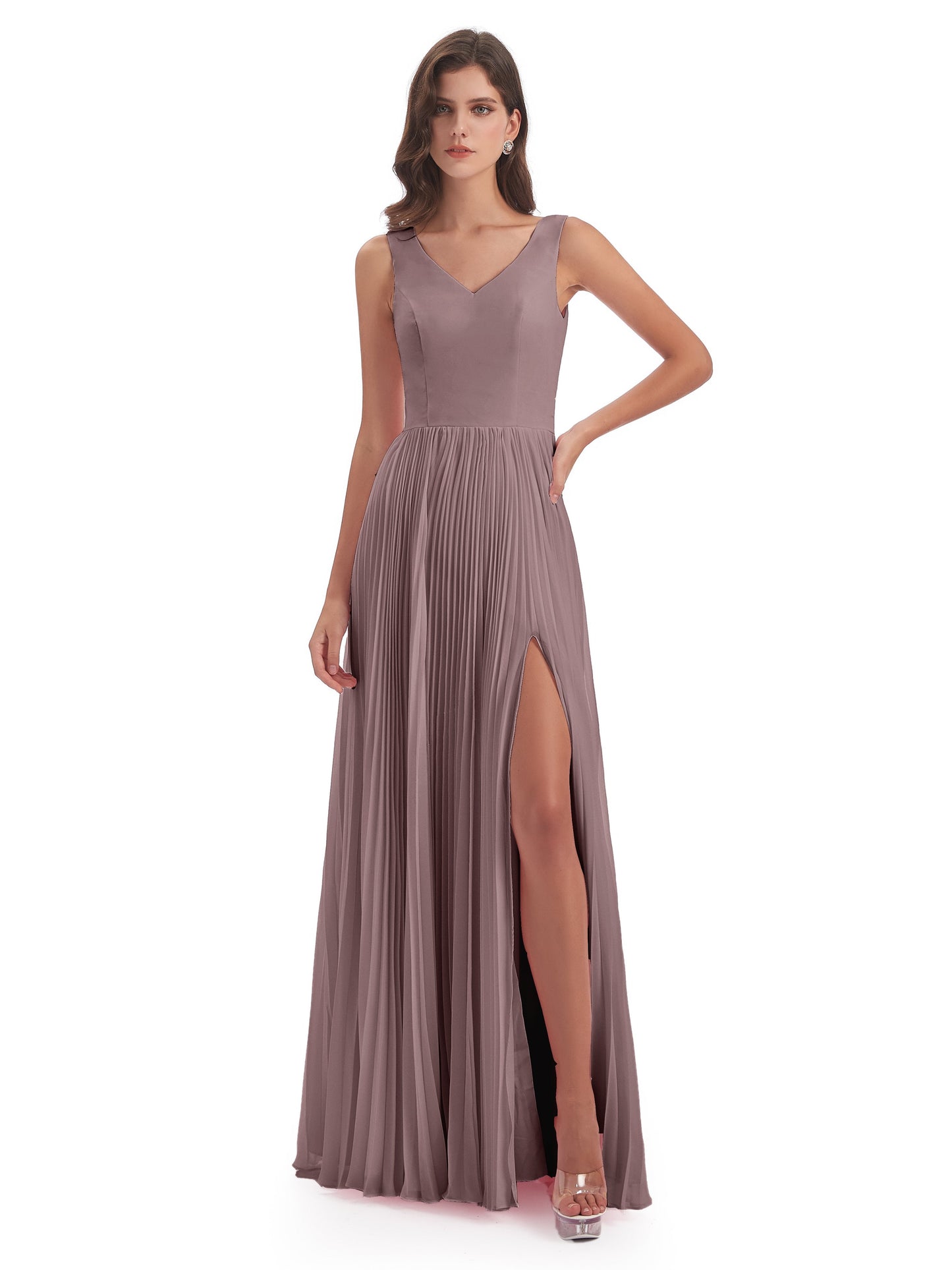 Kenya V-neck Split Chiffon Long Bridesmaid Dresses