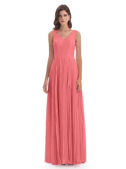 Kenya V-neck Split Chiffon Long Bridesmaid Dresses