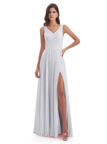 Kenya V-neck Split Chiffon Long Bridesmaid Dresses