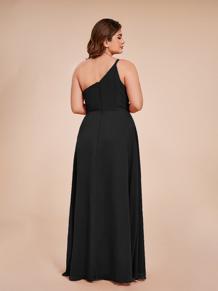 Plus Size One Shoulder Side Slit Chiffon Bridesmaid Dress
