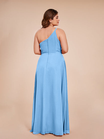 Plus Size One Shoulder Side Slit Chiffon Bridesmaid Dress