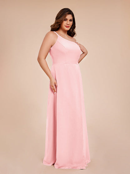 Plus Size One Shoulder Side Slit Chiffon Bridesmaid Dress