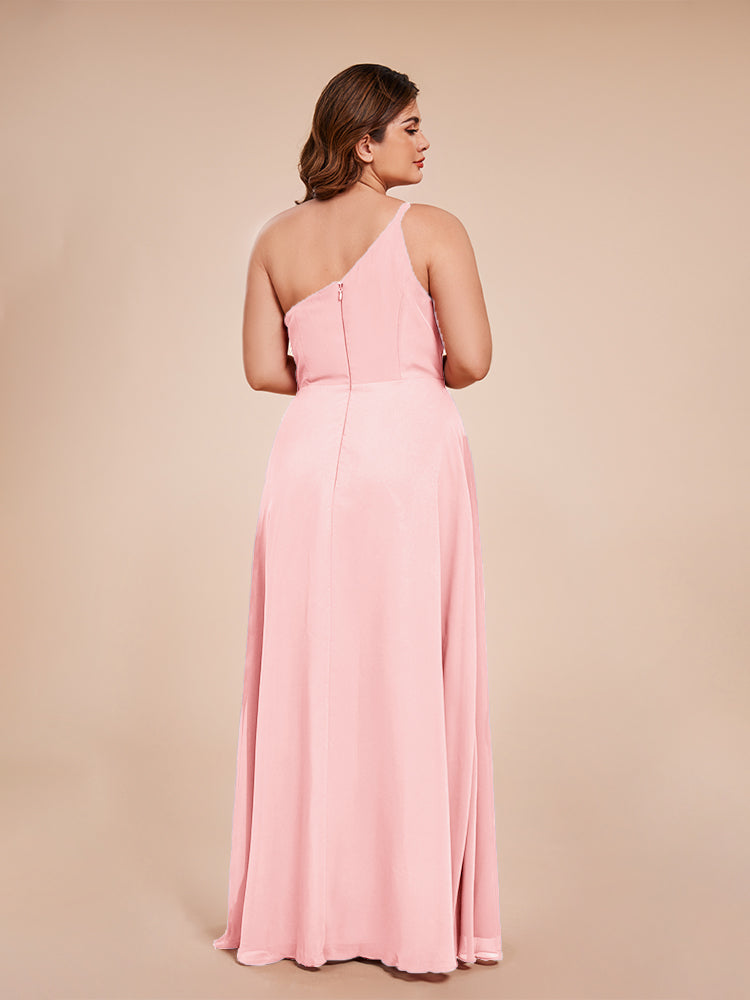 Plus Size One Shoulder Side Slit Chiffon Bridesmaid Dress