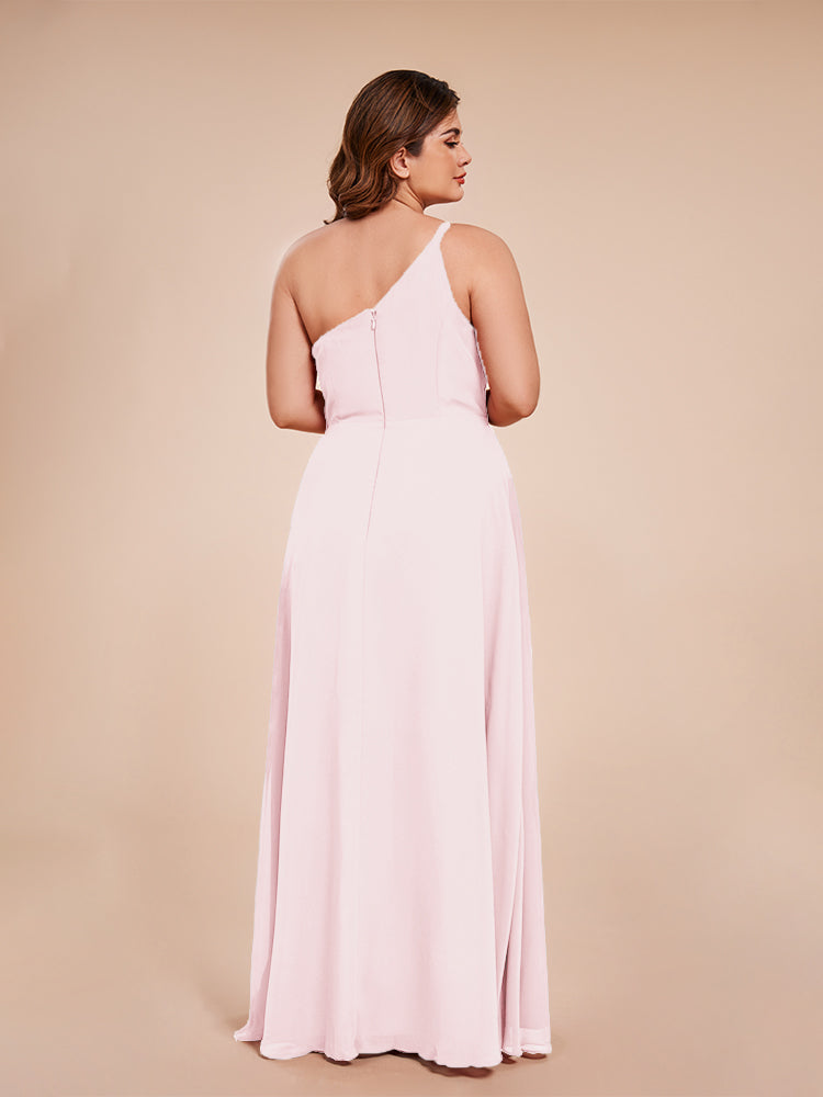 Plus Size One Shoulder Side Slit Chiffon Bridesmaid Dress