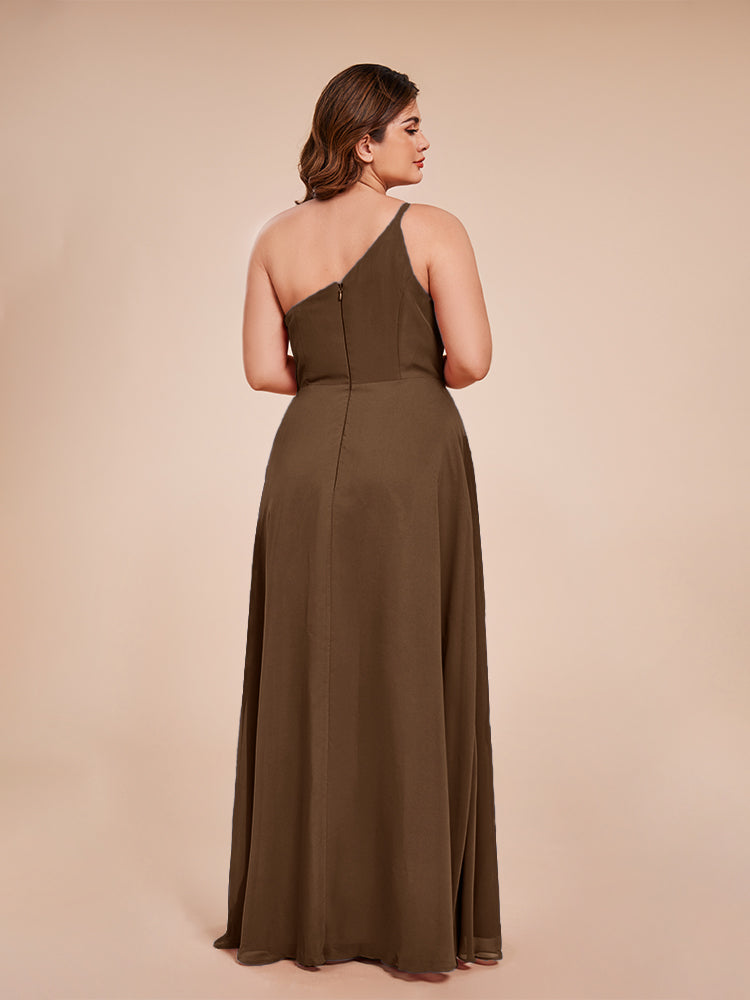 Plus Size One Shoulder Side Slit Chiffon Bridesmaid Dress