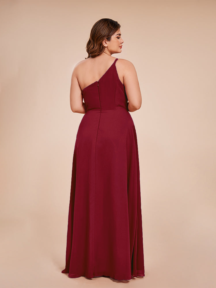 Plus Size One Shoulder Side Slit Chiffon Bridesmaid Dress