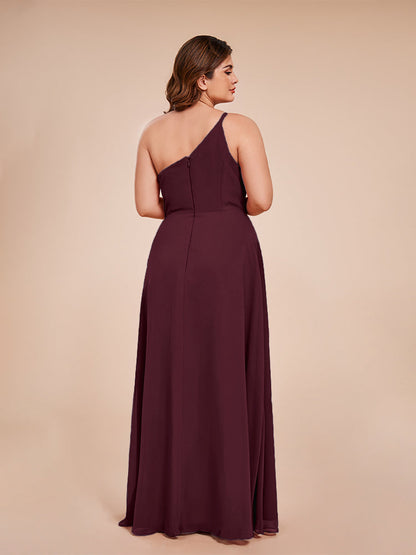 Plus Size One Shoulder Side Slit Chiffon Bridesmaid Dress