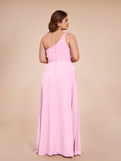 Plus Size One Shoulder Side Slit Chiffon Bridesmaid Dress