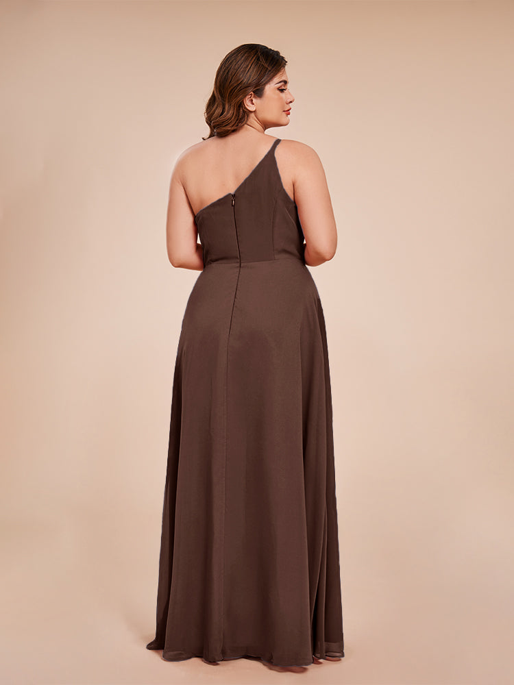 Plus Size One Shoulder Side Slit Chiffon Bridesmaid Dress