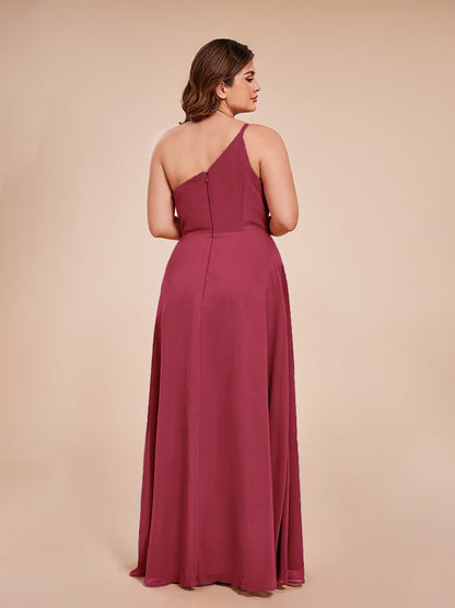Plus Size One Shoulder Side Slit Chiffon Bridesmaid Dress