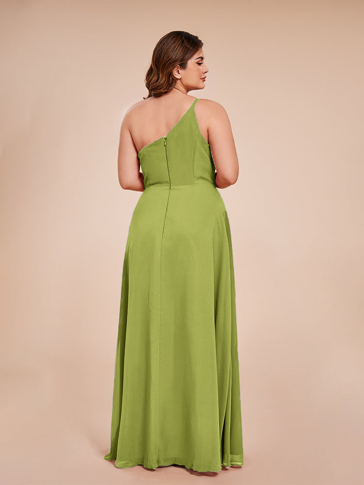 Plus Size One Shoulder Side Slit Chiffon Bridesmaid Dress