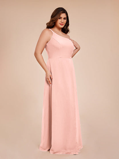 Plus Size One Shoulder Side Slit Chiffon Bridesmaid Dress
