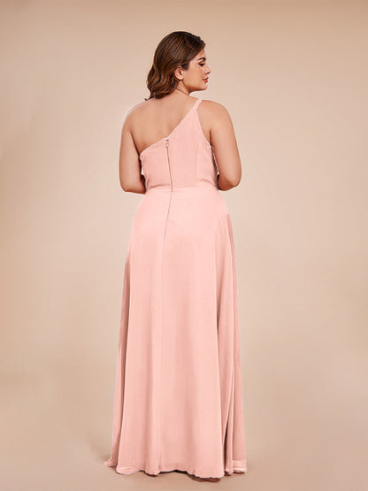 Plus Size One Shoulder Side Slit Chiffon Bridesmaid Dress