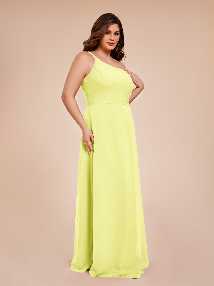 Plus Size One Shoulder Side Slit Chiffon Bridesmaid Dress