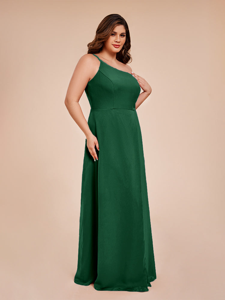 Plus Size One Shoulder Side Slit Chiffon Bridesmaid Dress