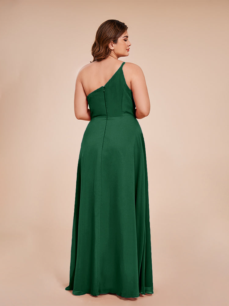 Plus Size One Shoulder Side Slit Chiffon Bridesmaid Dress