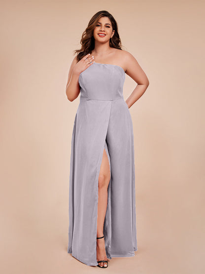 Plus Size One Shoulder Side Slit Chiffon Bridesmaid Dress