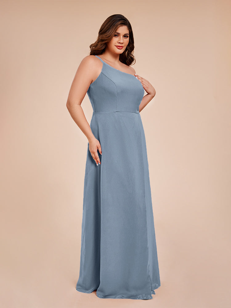 Plus Size One Shoulder Side Slit Chiffon Bridesmaid Dress