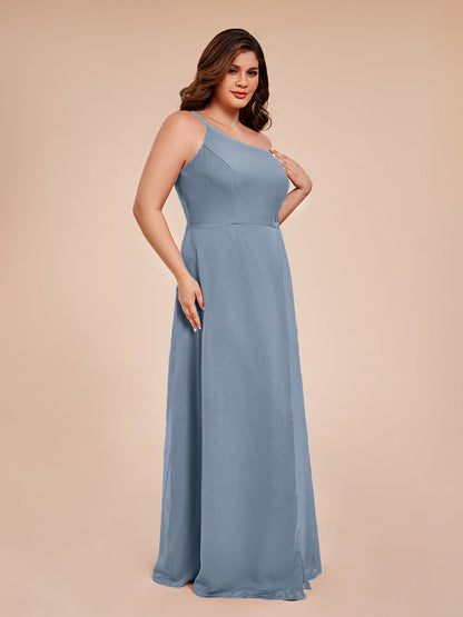 Plus Size One Shoulder Side Slit Chiffon Bridesmaid Dress