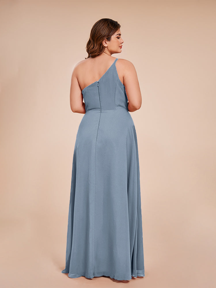 Plus Size One Shoulder Side Slit Chiffon Bridesmaid Dress