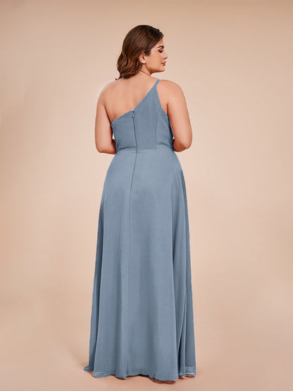 Plus Size One Shoulder Side Slit Chiffon Bridesmaid Dress