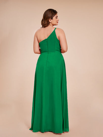 Plus Size One Shoulder Side Slit Chiffon Bridesmaid Dress