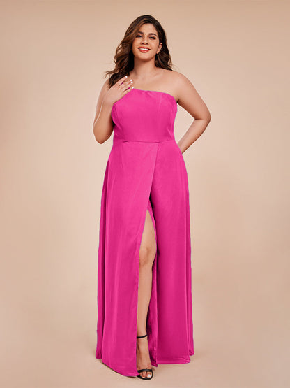 Plus Size One Shoulder Side Slit Chiffon Bridesmaid Dress