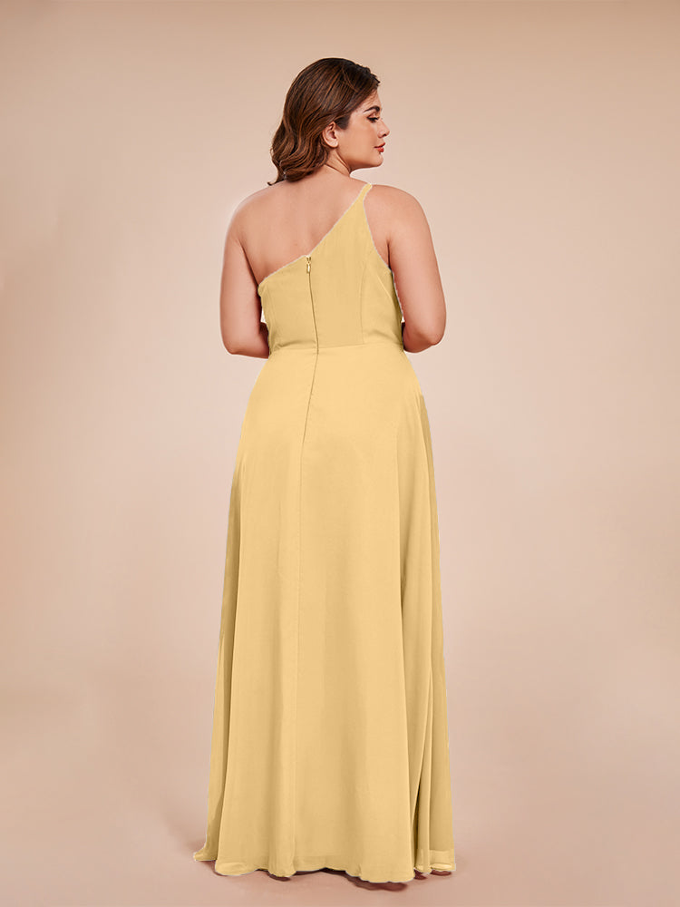 Plus Size One Shoulder Side Slit Chiffon Bridesmaid Dress