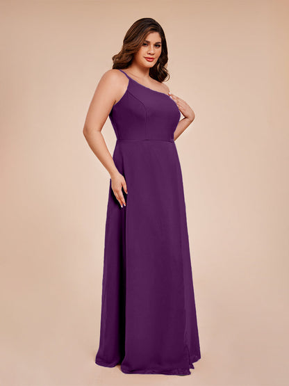 Plus Size One Shoulder Side Slit Chiffon Bridesmaid Dress