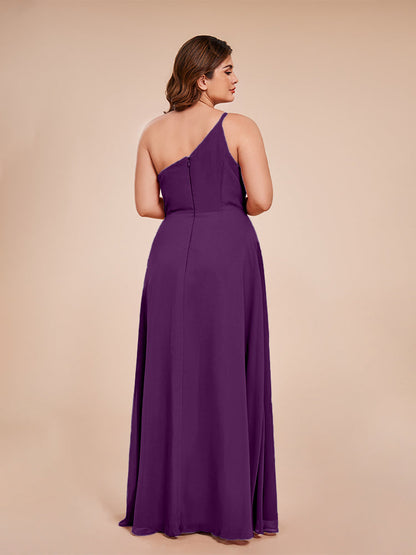 Plus Size One Shoulder Side Slit Chiffon Bridesmaid Dress