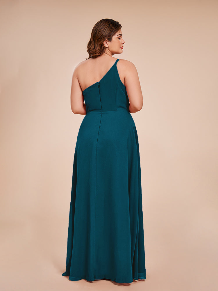 Plus Size One Shoulder Side Slit Chiffon Bridesmaid Dress