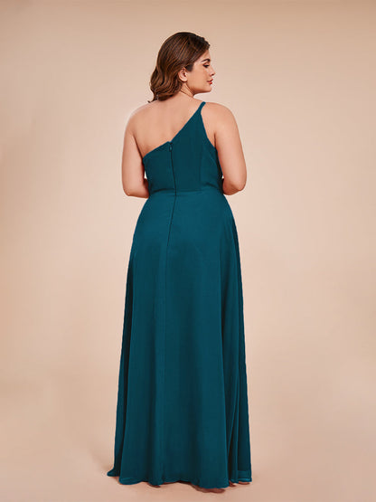 Plus Size One Shoulder Side Slit Chiffon Bridesmaid Dress