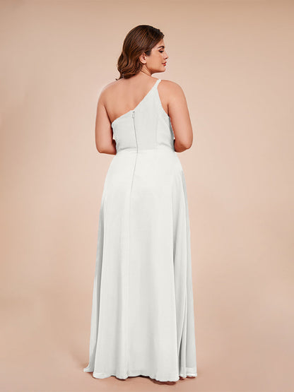 Plus Size One Shoulder Side Slit Chiffon Bridesmaid Dress