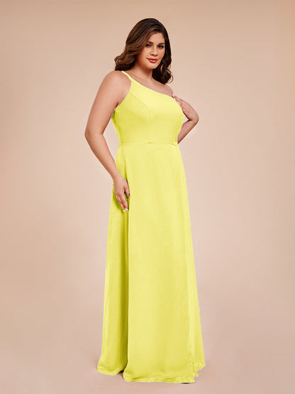 Plus Size One Shoulder Side Slit Chiffon Bridesmaid Dress
