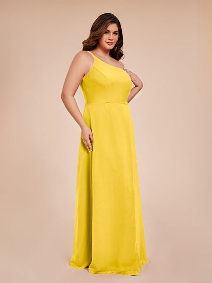 Plus Size One Shoulder Side Slit Chiffon Bridesmaid Dress