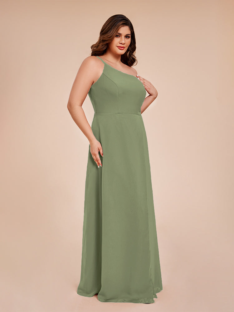 Plus Size One Shoulder Side Slit Chiffon Bridesmaid Dress
