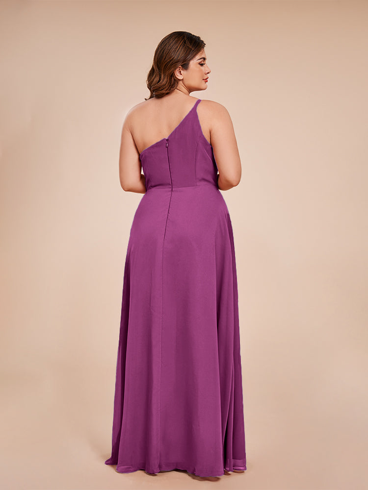 Plus Size One Shoulder Side Slit Chiffon Bridesmaid Dress