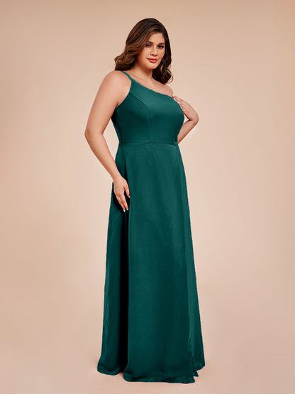 Plus Size One Shoulder Side Slit Chiffon Bridesmaid Dress