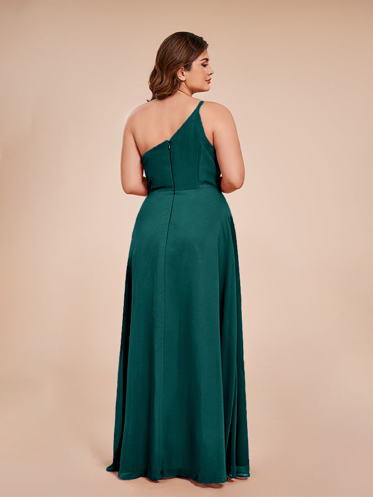 Plus Size One Shoulder Side Slit Chiffon Bridesmaid Dress