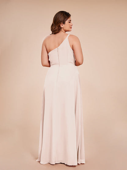 Plus Size One Shoulder Side Slit Chiffon Bridesmaid Dress