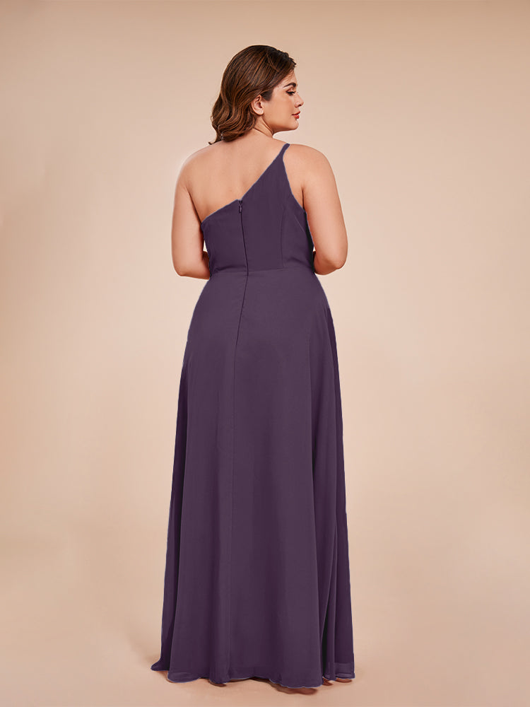 Plus Size One Shoulder Side Slit Chiffon Bridesmaid Dress