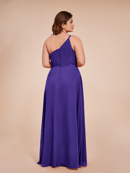 Plus Size One Shoulder Side Slit Chiffon Bridesmaid Dress
