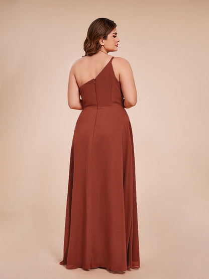 Plus Size One Shoulder Side Slit Chiffon Bridesmaid Dress