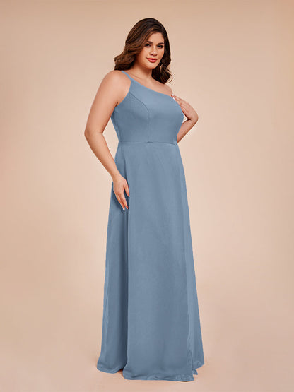 Plus Size One Shoulder Side Slit Chiffon Bridesmaid Dress