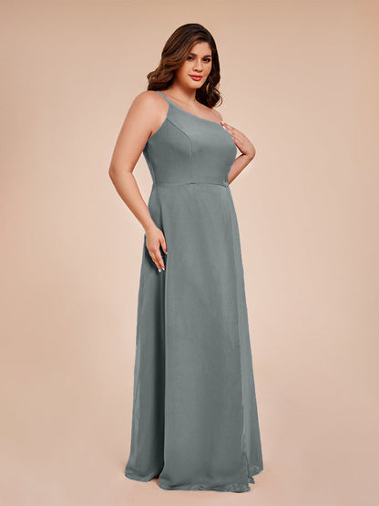 Plus Size One Shoulder Side Slit Chiffon Bridesmaid Dress