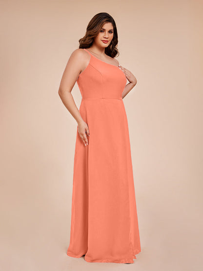 Plus Size One Shoulder Side Slit Chiffon Bridesmaid Dress