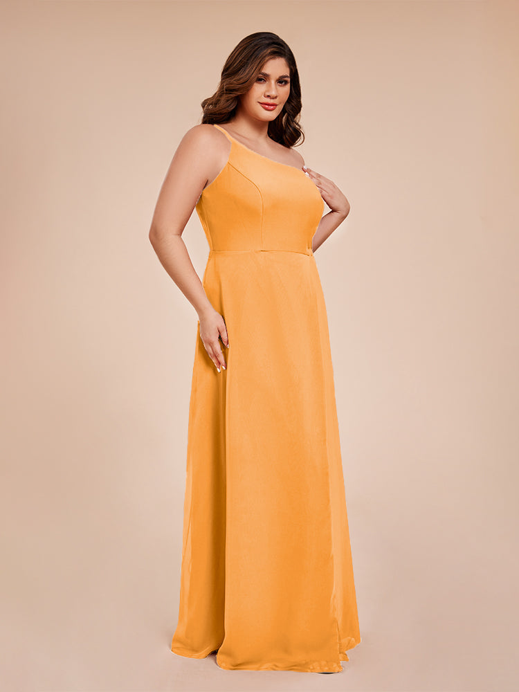 Plus Size One Shoulder Side Slit Chiffon Bridesmaid Dress
