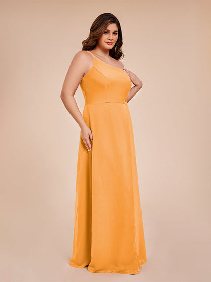 Plus Size One Shoulder Side Slit Chiffon Bridesmaid Dress
