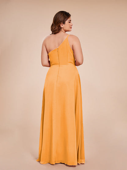 Plus Size One Shoulder Side Slit Chiffon Bridesmaid Dress