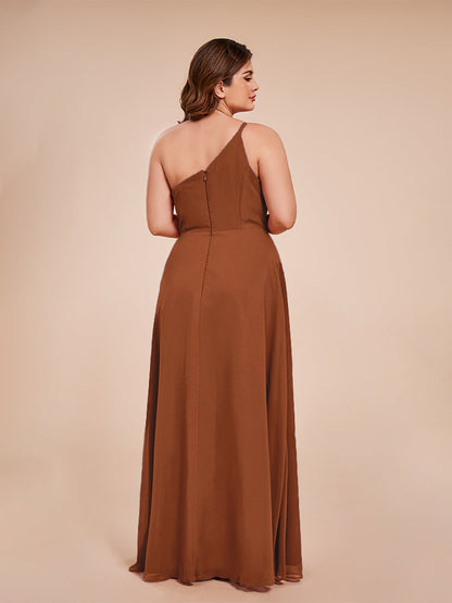 Plus Size One Shoulder Side Slit Chiffon Bridesmaid Dress